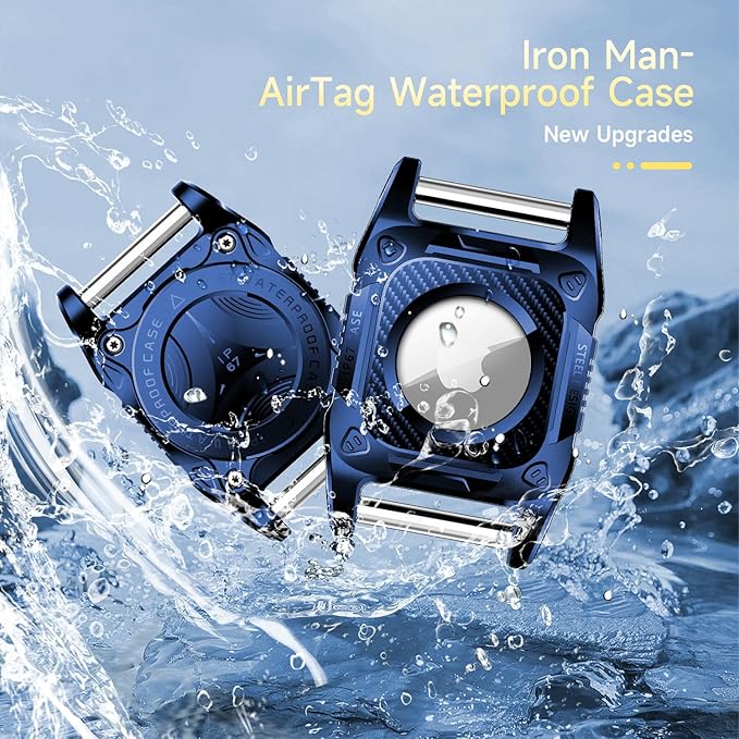 IP68 Waterproof Airtag Case for Dog Collar [2 Pack] Airtag Dog Collar Holder Hard TPU Full Protection Airtag Holder with Removable Handle Cat Dog GPS Tracker Anti Loss air tag Cover（Blue）