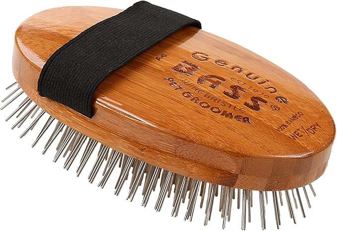 Bass Brushes | Style & Detangle Pet Brush Alloy Pin | Pure Bamboo Handle | Palm Style | Striped Finish | Model A6-Sb