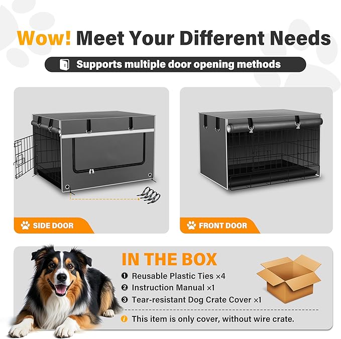 Dog Crate Cover 42 Inch Insulated Tear-Resistant – Heavy-Duty & Breathable Dog Kennel Cover Indoor/Outdoor Use, Seamless Fit Most Wire Crates, Gray(Cover Only)