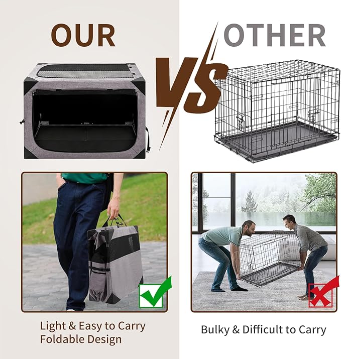 Dog Crate,30x21x21 Inch Large Dog Crate for Large or Medium Dogs, Portable and Foldable Design of Dog Cage, Perfect for Travel or Home Use, Dog Kennel with 3-Door and Durable Mesh Windows, Light Grey