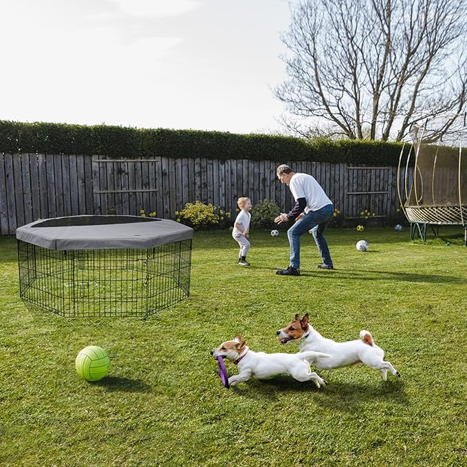 PETIME Foldable Metal Dog Exercise Pen/Pet Puppy Playpen Kennels Yard Fence Indoor/Outdoor 8 Panel 24" W x 30" H with Top Cover (with top Cover, 8 Panels 30" H)