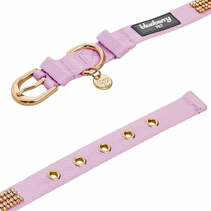 Blueberry Pet Sparkling Rhinestone Adjustable Dog Collar with Metal Buckle, Lavender, Neck 17-20.5", for Large Breed