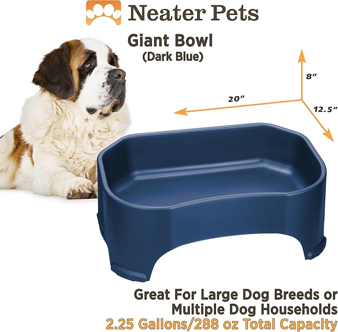 Neater Pet Brands Extra Large Water Bowl for Dogs, Outdoor Dog Water Bowl (2.25 Gallon Extra-Large Capacity), Big Trough Style Food Dish for Indoors or Outside, No Spill Large Dog Bowls, Dark Blue