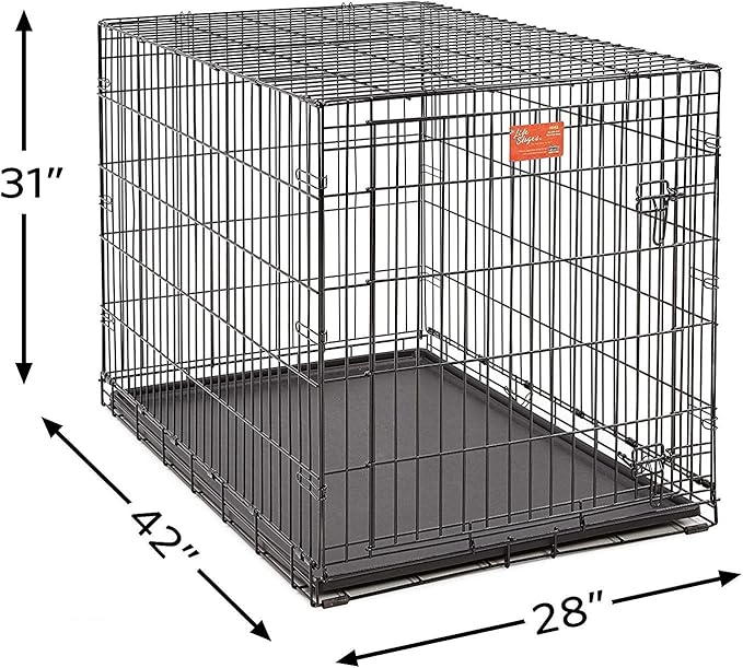 MidWest Homes for Pets Large Dog Crate | Midwest Life Stages Folding Metal Dog Crate | Divider Panel, Floor Protecting Feet, Leak-Proof Dog Pan | 42L x 28W x 31H Inches, Large Dog