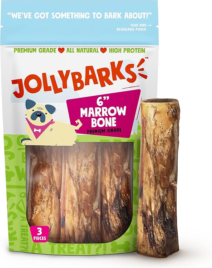 Marrow Bones for Dogs 6-Inch Premium Natural Single Ingredient Odor Free Large - Grass Fed, Non-GMO Long Lasting , Dog Bones for Medium Dogs (3-Pack)