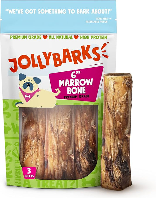 Marrow Bones for Dogs 6-Inch Premium Natural Single Ingredient Odor Free Large - Grass Fed, Non-GMO Long Lasting , Dog Bones for Medium Dogs (3-Pack)