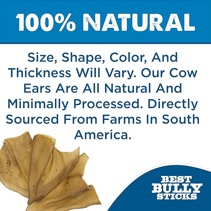 Best Bully Sticks All-Natural Cow Ears for Dogs, 15 Pack - High Protein, Easily digestible Dog Chew Treats - Single Ingredient Grass-Fed Beef