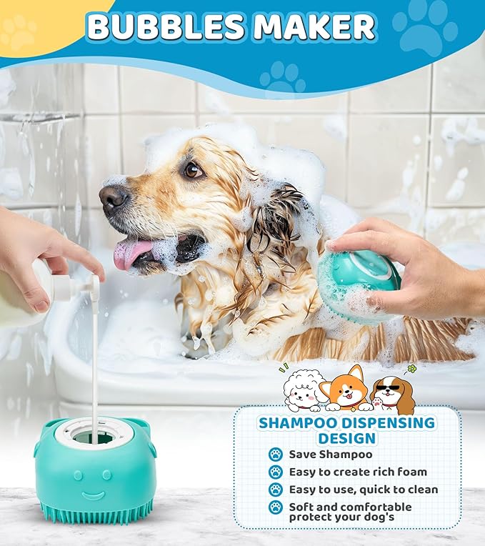 4PCS Dog Bath Brush Pet Massage Shampoo Brush Dog Scrubber for Dog Washing Brush Scrubber Pet Bath Massage Brush with Soft Silicone Bristles for Dog Cat Grooming Cleaning, Blue