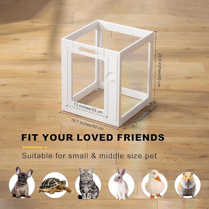Clear Acrylic Dog Playpen Indoor, Puppy Cat Playpen, Small Pet Play Pen (White, 4 Panel)