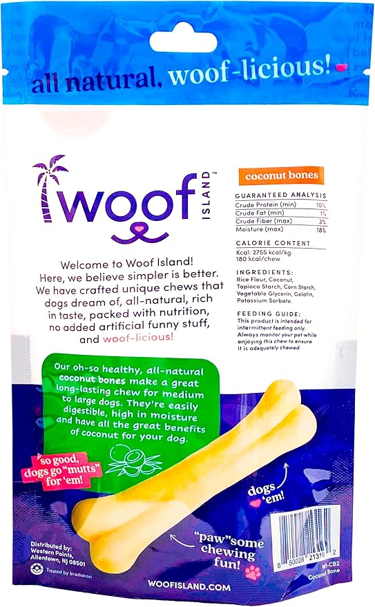 Coconut Dog Bones - Premium, All Natural Coconut Dog Treats - Healthy Puppy Treats & Vitamin Rich Rawhide Free Dog Chews - (Original)