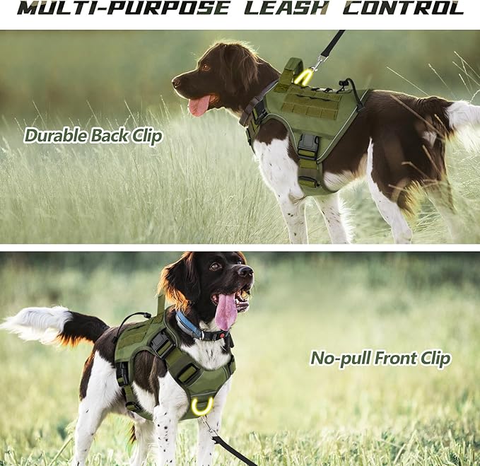 WINGOIN Tactical Dog Harness for Large Dogs, Heavy Duty No Pull Dog Harness with Handle, Adjustable Reflective Military K9 German Shepherd Big Size Dog Vest for Training, Walking, Hiking, Green (L)