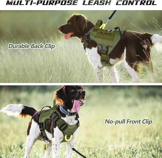 WINGOIN Green Harness with Handle Tactical Dog Harness for Large Dogs No Pull Adjustable Reflective K9 Military Dog Vest Harnesses with Easy Control Handle and Hook & Loop Pa(XL)
