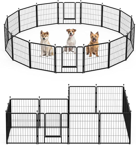 Dog Playpen 24 Inch 16 Panles, Ideal Dog Fence for Puppy/Small Dogs Indoor & Outdoor Bliss, Perfect Dog Pen for Camping, Yard, RV, Garden Fence, Black