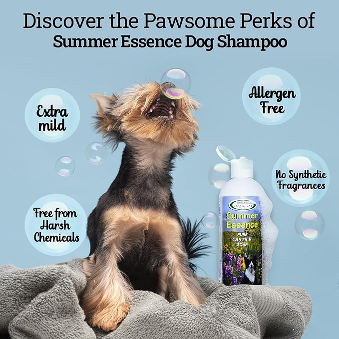 Summer Essence Dog Shampoo - Pure Castile Soap with Botanical Fruit & Flower Oils, Gentle Formula for Delicate Skin, Mild and Calming for Dogs from 4 Weeks & Older, 16 oz