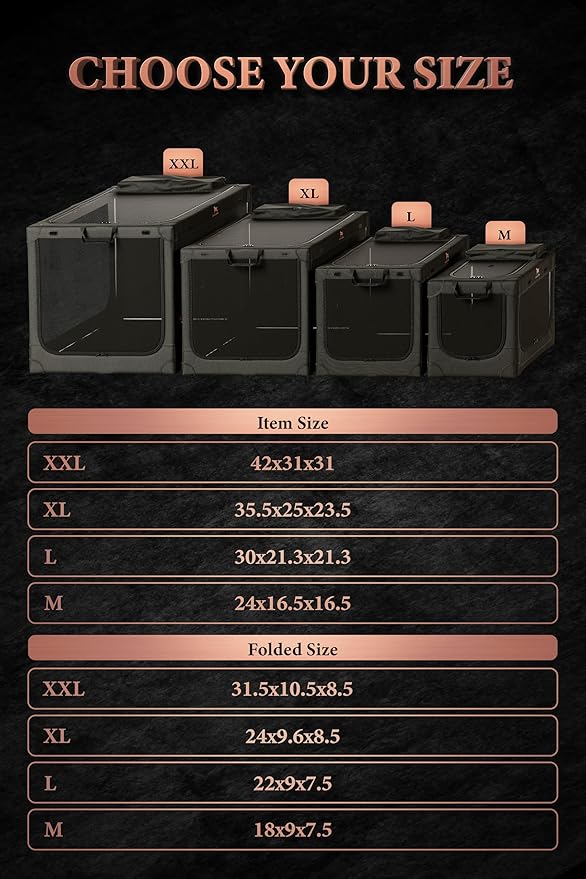 Noah & Paw Collapsible Dog Crate 26 Inch, Small Dog Crate for Small Medium Breeds, Travel Kennel for Car, Including Pet Mat for Pet Cage, 2 Storage Pockets, Handbag, 10mm Locking Zipper 26 * 17 * 17