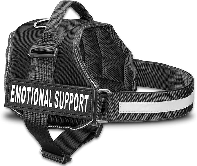 Emotional Support Dog Vest Harness with Reflective Straps, Interchangeable Patches, & Top Handle - ESA Dog Vest in 8 Sizes - Heavy Duty Emotional Support Dog Harness for Working Dogs (Black, XXS)