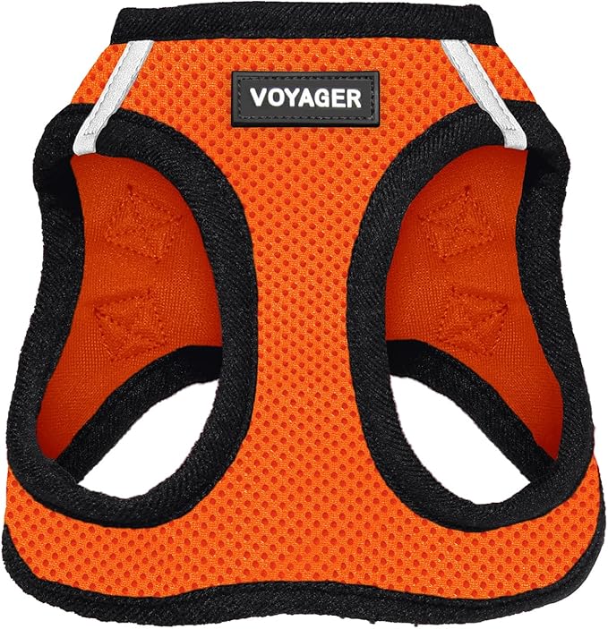 Voyager Step-In Air Dog Harness - All Weather Mesh, Reflective, No Pull Harness for Small, Medium Dogs, Cats - Secure with Hook & Loop Fastener, Buckle, Double D-Rings - Orange/Black Trim, M