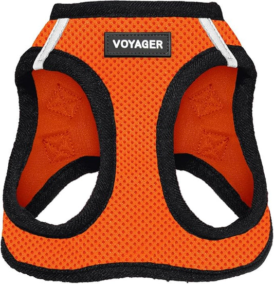 Voyager Step-In Air Dog Harness - All Weather Mesh, Reflective, No Pull Harness for Small, Medium Dogs, Cats - Secure with Hook & Loop Fastener, Buckle, Double D-Rings - Orange/Black Trim, L