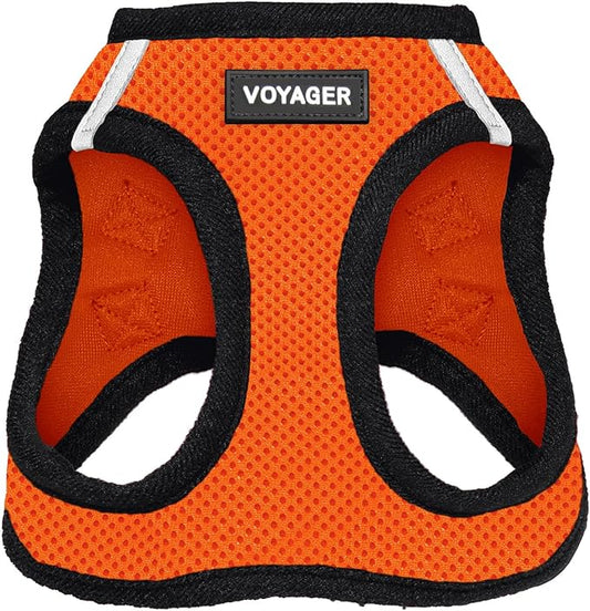 Voyager Step-in Air Dog Harness - All Weather Mesh, Reflective, No Pull Harness for Small, Medium Dogs, Cats - Secure with Hook & Loop Fastener, Buckle, Double D-Rings - Orange/Black Trim, S
