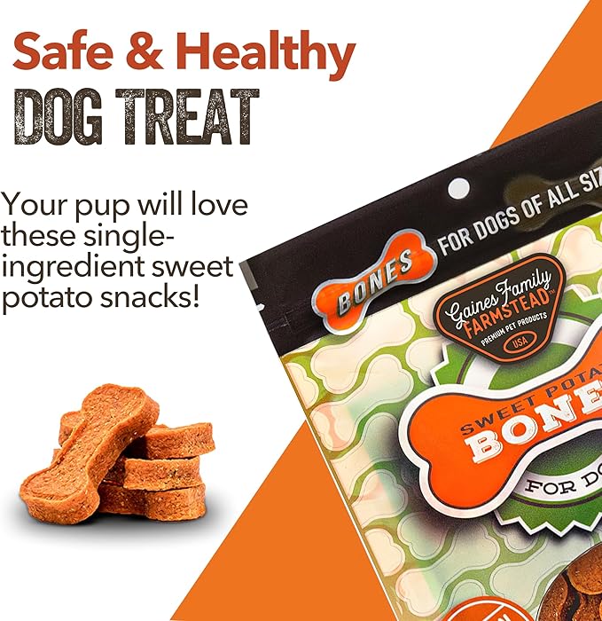 Gaines Family Farmstead Sweet Potato Dog Bones, All-Natural, Grain Free Dog Treats for All Ages & Breeds, Great for Training and Rewards, Made in USA, 2 Pound Bag