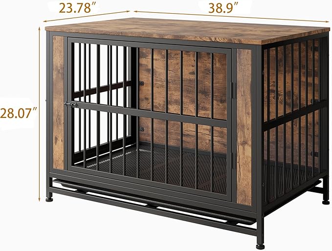 Ball & Cast 38.9" Wooden Dog Kennel with 2 Sliding Doors,Decorative Pet Crate Furniture with Pull-Out Tray,Thick Iron Frame Indoor Dog Cage for Small Dogs,Easy Assembly,Rustic Brown