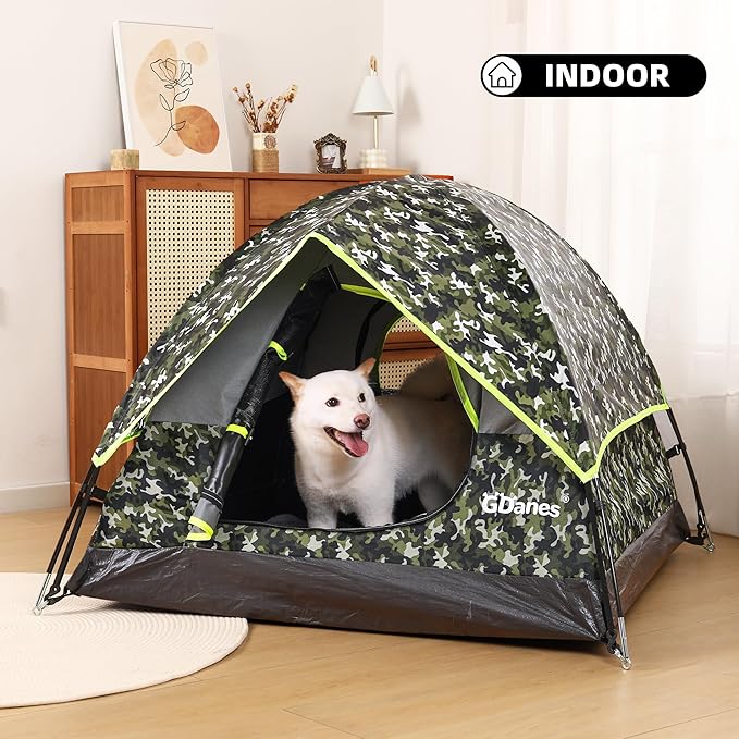 GDanes Camouflage Dog Tent House - Portable Indoor/Outdoor Dog Bed with Soft Pad for Large Dogs, 42 x 42 x 32 Inches