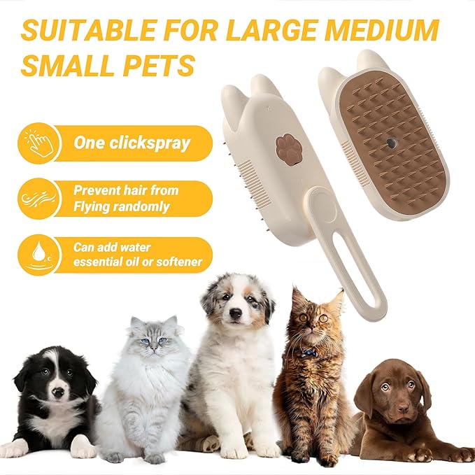 Cat Steam Brush for Shedding, 4 in 1 Rechargeable Steam Brush for Cats and Dogs, Upgraded Steam Groomer Comb for Cleaning Shedding Hair, Multifunctional Hair Removal Comb for Cats & Dogs (Beige)