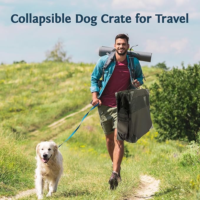 Collapsible Soft Dog Crate 30 Inches, Portable Travel Dog Cage for Medium Dogs, Dog Kennel Indoor & Outside, Foldable Dog Crate with 3-Door Mesh Windows