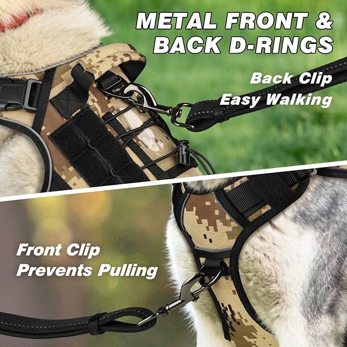 WINGOIN Tactical Dog Harness for Small Dogs, Heavy Duty No Pull Dog Harness with Handle, Adjustable Reflective Military K9 German Shepherd Dog Vest for Training, Walking, Hiking, Camo (S)