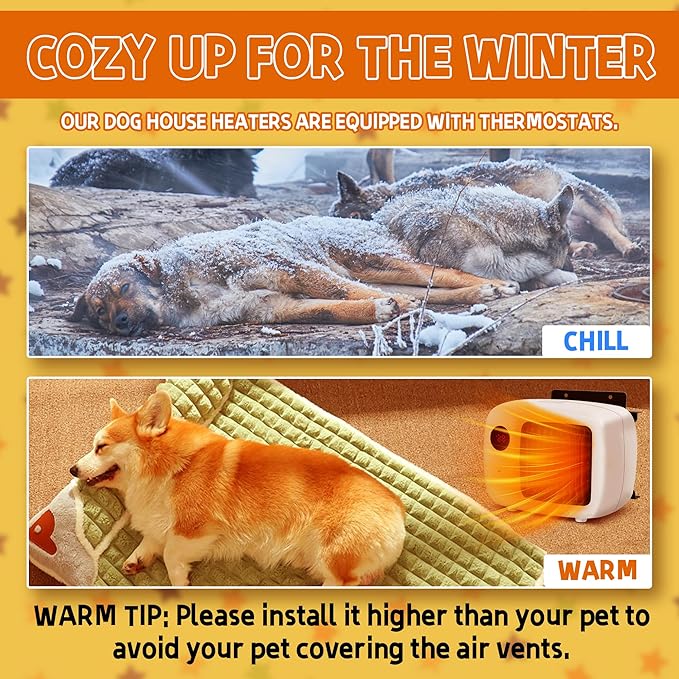 Pet House Heater with Thermostat - 2 Heating Modes (200/400W), 6FT Anti Chew Cord, Overheat Protection - Ideal for Dog Houses, Chicken Coops, Rabbits - Cover Up To 105sft