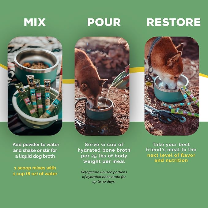 Brutus Bone Broth for Dogs - Bone Broth Powder with Chondroitin Glucosamine & Turmeric - Human Grade Dog Food Toppers for Dry Food & Picky Eaters - 10 Stick (Chicken)