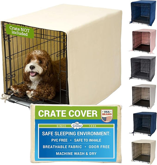 Pet Dreams Dog Crate Cover - Breathable Fabric Kennel Topper for Single-Door Crates, Fits iCrate Dog Cages 18, 24, 30, 36, 42, 48 Inches (Khaki, X Large, 42")