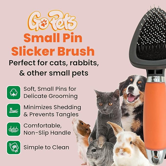GoPets Small Pin Slicker Brush, Soft Dematting & Grooming Brush for Short & Long-Haired Dogs, Detangler & Shedding, Professional Grooming, Perfect for Small & Large Dogs, Cats & Rabbits