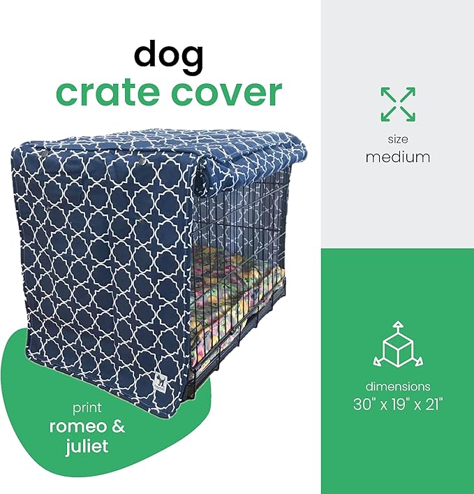 Molly Mutt Romeo & Juliet Dog Crate Cover, 100% Cotton Canvas Cover with 2 Roll-Up Panels, Ideal for Dog or Cat Crate, Durable, Washable, and Free of Harmful Chemicals, 30" x 19" x 21"