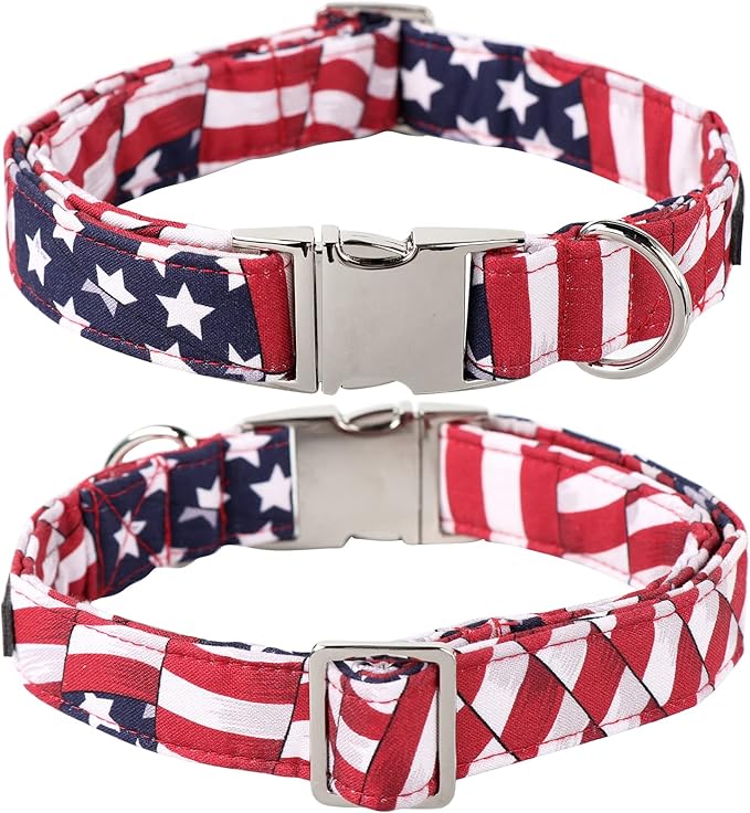 Lionet Paws Patriotic Female Dog Collar with Flower, 4th of July, Soft and Comfortable Adjustable American Flag Collar for Dogs, Medium, Neck 13.5-22 inches