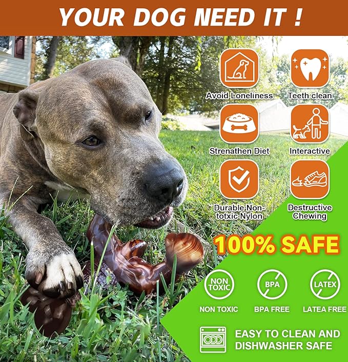 Dog Chew Toys for Aggressive Chewers Almost Indestructible Dog Toys,Bacon Flavor,Tough Dog Bone Toys for Medium/Large Breed Dogs,Best Chew Toys to Keep Them Busy