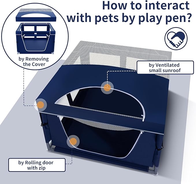 Dog Kitten Playpen with Cover for Cat Indoor, 42x42 x25.5 Puppy Playpen for Small Pet with See-Through Topper Proof Enclosed Door Dog Pen, Sturdy Warm Protable Playpen Pen for Cat
