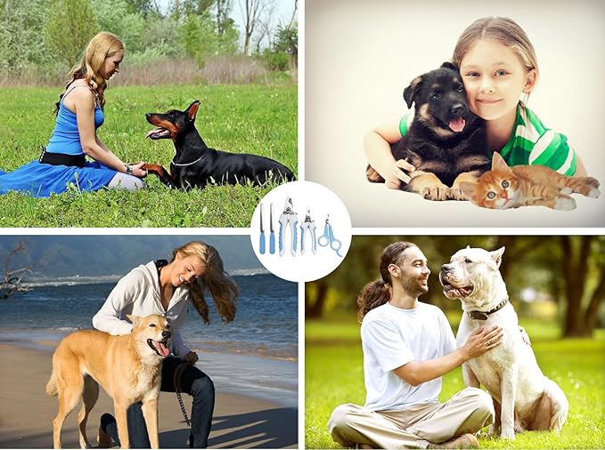 5Pieces Dogs and Cats Grooming Nail Clippers Kit Pet Claws Nail Clipper Trimmers, with Protective Guard Lock to Avoid Over Cutting, Professional Trimmers for Large and Small Cat and Dog Animal. (Blue)