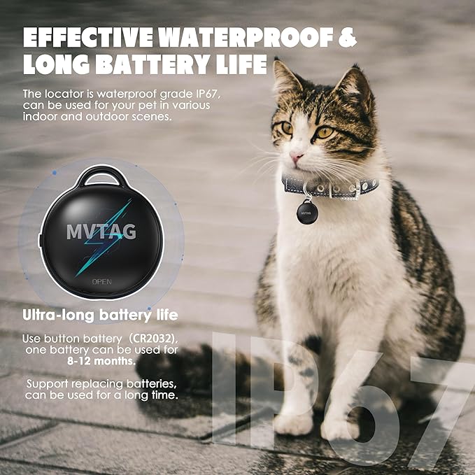 Cat Tracker GPS Collar No Monthly Fee, Real-Time Mini Pet Tracker for Small Medium Large Kittens, Reflective Waterproof Cat Tracking Collar with Bell, Indoor & Outdoor (Only for iOS)