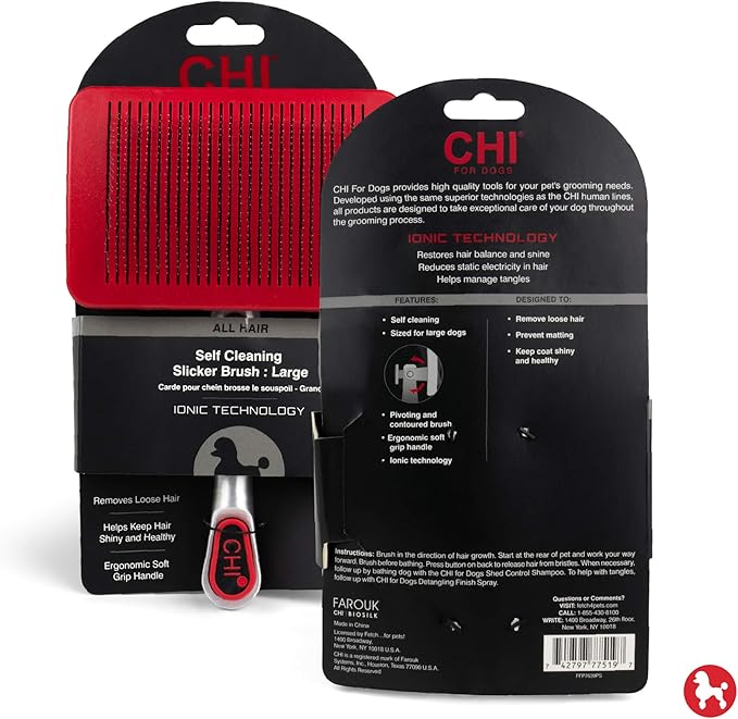 CHI Pivoting Slicker Brush - Self Cleaning and High End for Grooming Large Dogs