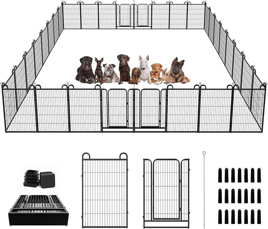 Dog Playpen Outdoor 32 Panels Heavy Duty Dog Fence 40" Height Anti-Rust with Doors Portable for RV Camping Yard, Total 72FT, 412 Sq.ft, Snowy Black