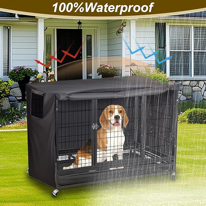 Dog Crate Cover 42 Inch Heavy Duty Durable 600D Polyester Insulated Dog Kennel Cover for Dog Cage, Dog Cage Cover Fit for Most Wire Pet Crates (ONLY Cover)