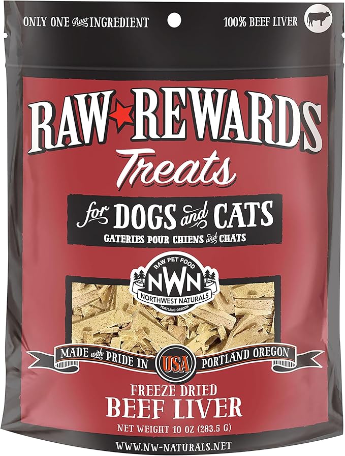 Northwest Naturals Raw Rewards Freeze-Dried Beef Liver Treats for Dogs and Cats - Bite-Sized Pieces - Healthy, 1 Ingredient, Human Grade Pet Food, All Natural - 10 Oz