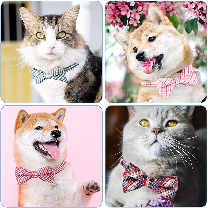 Segarty Dog Bow Tie, 6 PCS Bowties Dog Collar Bulk Holiday Cat Collar Grooming Bows for Pet Festival Party Puppy Photography Neck Wear Gift, Cute and Plaid Patterned