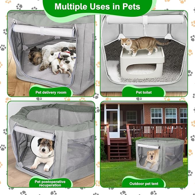 Makerfire Dog Playpen 37 × 32 Inch, Puppy Playpen with Gate for Small Dog/Cat, Pet playpen Tent Kennel Crate for Indoor/Outdoor, Sturdy Safe and Moisture Resistant