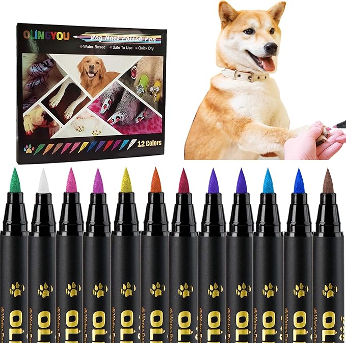Dog Nail Polish， Dog Nail Polish Pens Quick Dry-12 Colors, Pet Nail Polish Set for Dogs， DIY Dogs Puppy Nails, Dog Safe Nail Polish Non Toxic, Odorless, Easy to Applyt
