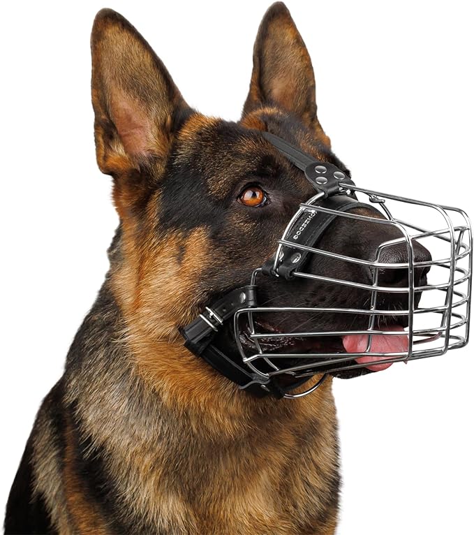 BRONZEDOG Wire Dog Muzzle German Shepherd for Medium Large Dogs Adjustable Durable Metal Basket for Biting Chewing Barking (L)