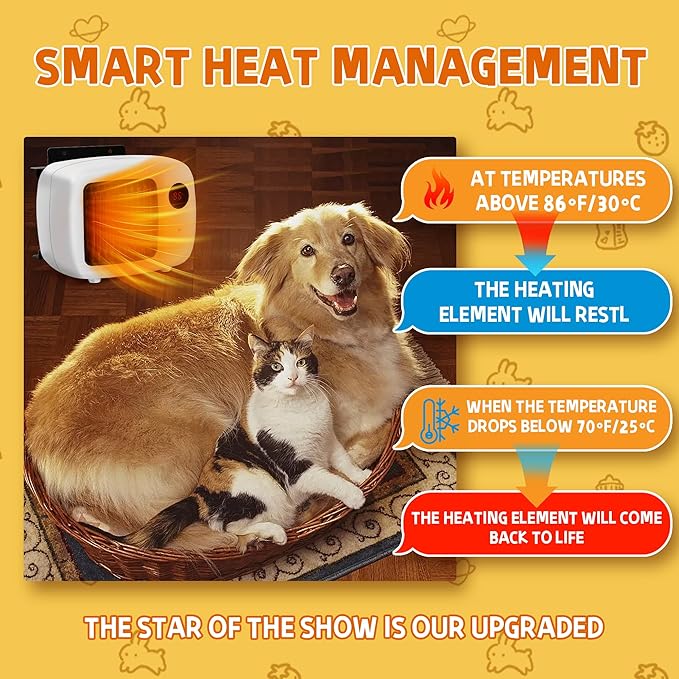 Pet House Heater with Thermostat - 2 Heating Modes (200/400W), 6FT Anti Chew Cord, Overheat Protection - Ideal for Dog Houses, Chicken Coops, Rabbits - Cover Up To 105sft