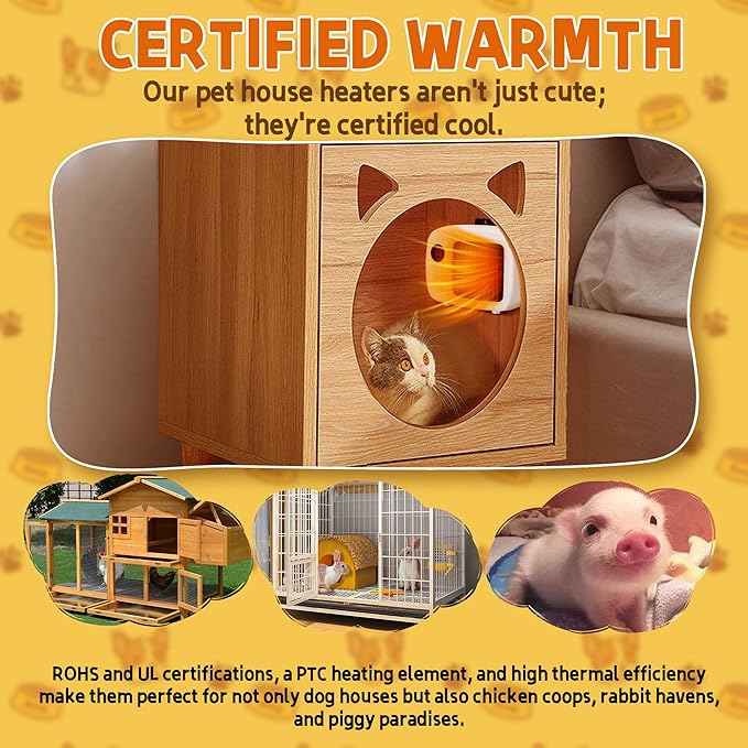 Pet House Heater with Thermostat - 2 Heating Modes (200/400W), 6FT Anti Chew Cord, Overheat Protection - Ideal for Dog Houses, Chicken Coops, Rabbits - Cover Up To 105sft