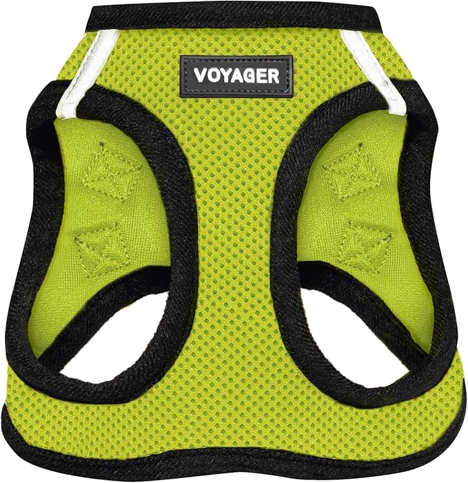Voyager Step-in Air Dog Harness - All Weather Mesh, Reflective, No Pull Harness for Small, Medium Dogs, Cats - Secure with Hook & Loop Fastener, Buckle, Double D-Rings - Lime Green/Black Trim, L
